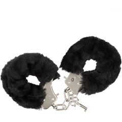  Чёрные меховые наручники с ключиками Furry Handcuffs 