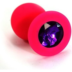  Розовая силиконовая анальная пробка с темно-фиолетовым кристаллом 7 см 