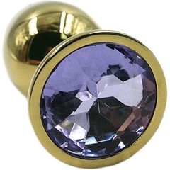  Золотистая алюминиевая анальная пробка с светло-фиолетовым кристаллом 6 см 