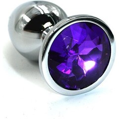  Серебристая алюминиевая анальная пробка с темно-фиолетовым кристаллом 6 см 