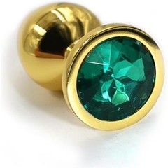  Золотистая алюминиевая анальная пробка с изумрудным кристаллом 6 см 