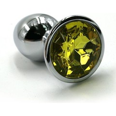  Серебристая алюминиевая анальная пробка с желтым кристаллом 7 см 