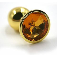  Золотистая алюминиевая анальная пробка с желтым кристаллом 7 см 