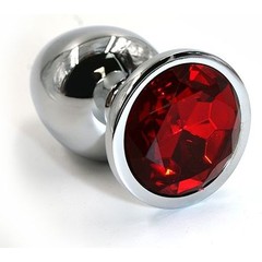  Серебристая алюминиевая анальная пробка с красным кристаллом 7 см 