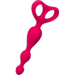  Розовая анальная цепочка с 3 звеньями и широкой ручкой 