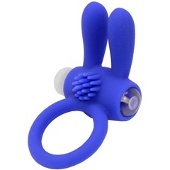  Синее эрекционное кольцо «Зайчик» с мини-вибратором 