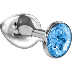  Большая серебристая анальная пробка Diamond Light blue Sparkle Large с голубым кристаллом 8 см 