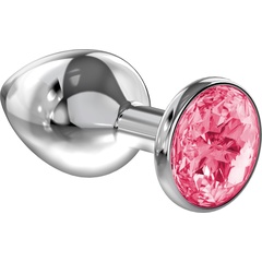  Большая серебристая анальная пробка Diamond Pink Sparkle Large с розовым кристаллом 8 см 