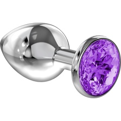  Большая серебристая анальная пробка Diamond Purple Sparkle Large с фиолетовым кристаллом 8 см 