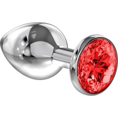  Большая серебристая анальная пробка Diamond Red Sparkle Large с красным кристаллом 8 см 
