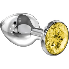  Большая серебристая анальная пробка Diamond Yellow Sparkle Large с жёлтым кристаллом 8 см 