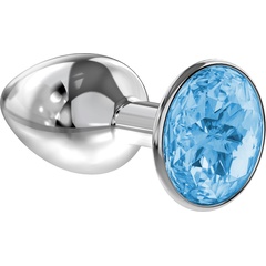  Малая серебристая анальная пробка Diamond Light blue Sparkle Small с голубым кристаллом 7 см 