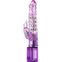  Фиолетовый хай-тек вибратор High-Tech fantasy с бусинами и отростком 27,2 см 