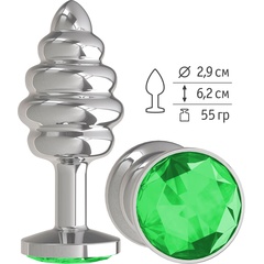  Серебристая пробка с рёбрышками и зеленым кристаллом 7 см 