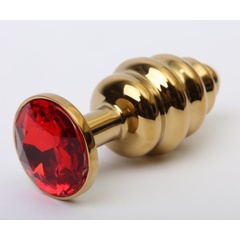  Золотистая рифлёная пробка с красным стразом 8,2 см 