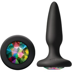  Чёрная анальная пробка с радужным кристаллом Glams Mini Rainbow Gem 8,4 см 