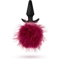  Силиконовая анальная пробка с бордовым заячьим хвостом Fur Pom Pom 12,7 см 