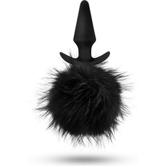  Силиконовая анальная пробка с чёрным заячьим хвостом Fur Pom Pom 12,7 см 