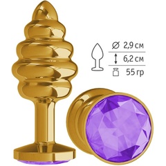  Золотистая пробка с рёбрышками и фиолетовым кристаллом 7 см 