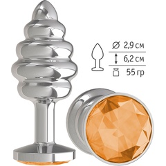  Серебристая пробка с рёбрышками и оранжевым кристаллом 7 см 