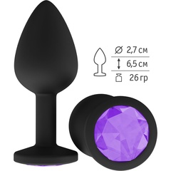  Чёрная анальная втулка с фиолетовым кристаллом 7,3 см 