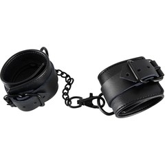  Чёрные полиуретановые наручники с цепочкой 
