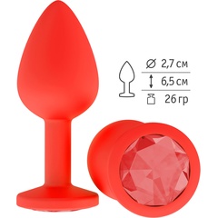  Красная анальная втулка с красным кристаллом 7,3 см. 