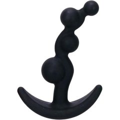  Чёрный анальный стимулятор с шариками Smiling Butt Plug 8,9 см 