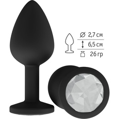  Чёрная анальная втулка с прозрачным кристаллом 7,3 см. 
