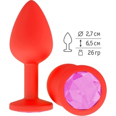 Красная анальная втулка с розовым кристаллом 7,3 см 