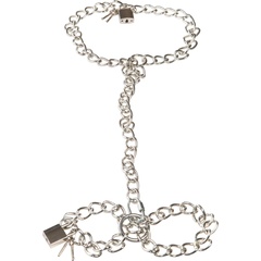  Фиксация на шею и запястья в виде цепей с замочками Bad Kitty Metal collar and chain 