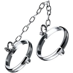  Серебристые металлические наручники с цепочкой Metal размер L 