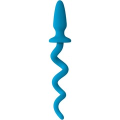  Голубая анальная пробка с хвостом-спиралью Oinkz 