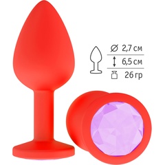  Красная анальная втулка с сиреневым кристаллом 7,3 см. 