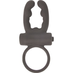  Чёрное эрекционное кольцо с вибрацией и рожками Sex Expert 