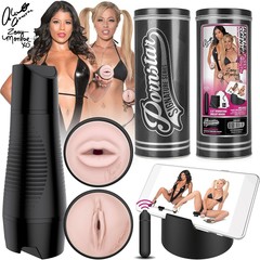  Мастурбатор PORNSTAR с 2 рукавами и вибрацией вагина Zoey Monroe и ротик Alexis Amore 