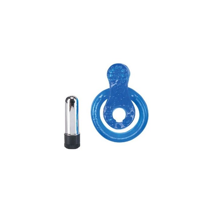 Синее эрекционное виброкольцо с минивибратором