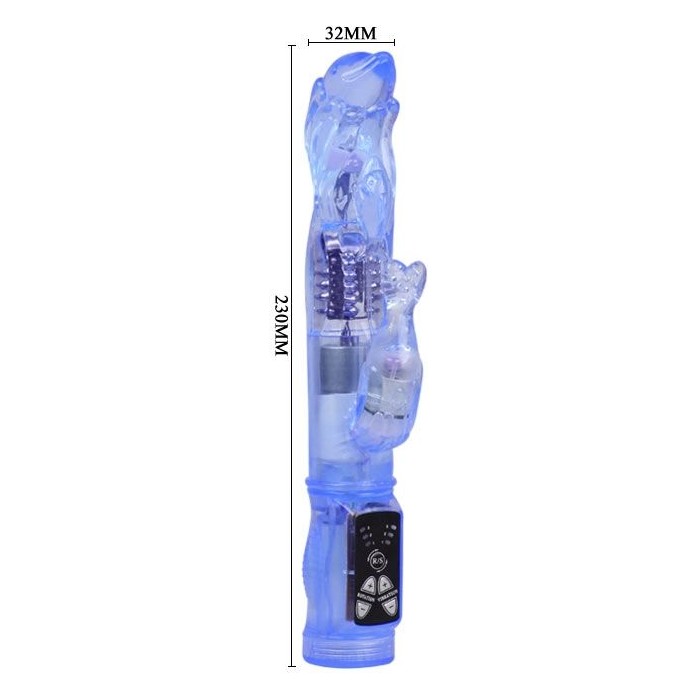 Ротатор голубого цвета с вибрацией и клиторальным стимулятором - 23 см. Фотография 4.