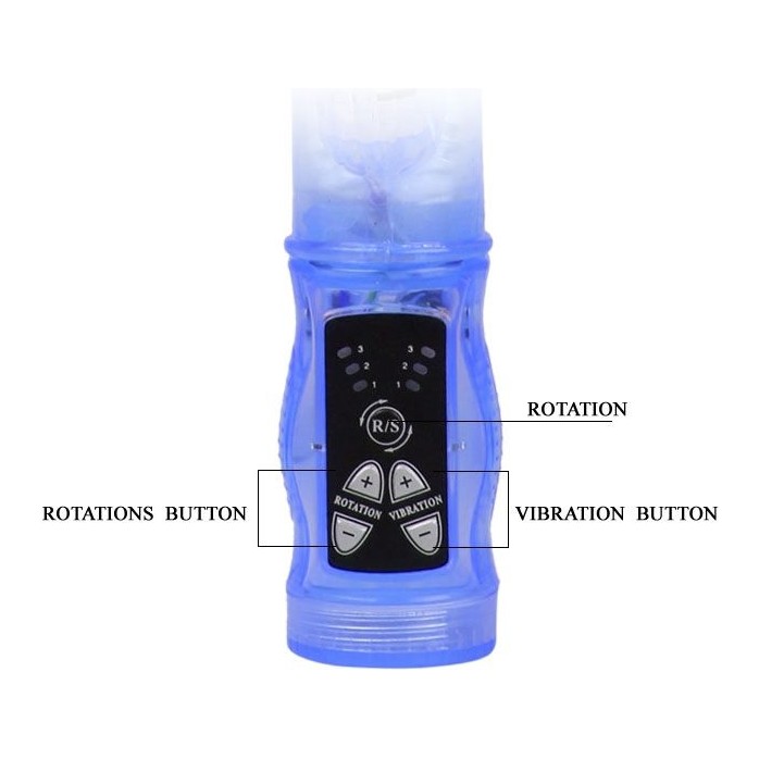 Ротатор голубого цвета с вибрацией и клиторальным стимулятором - 23 см. Фотография 5.