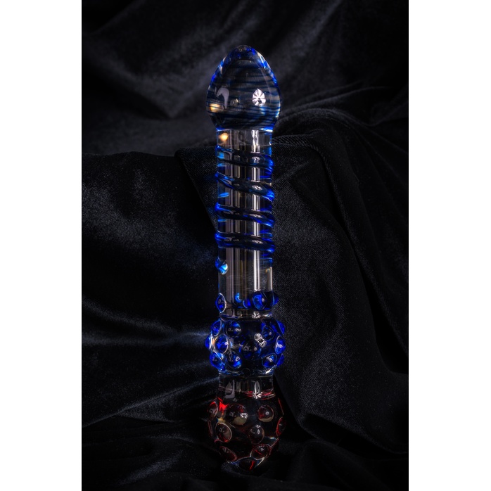Двусторонний стеклянный фаллос со спиралью и шишечками - 20,5 см - Sexus Glass. Фотография 11.