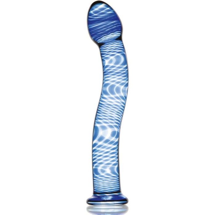 Изогнутый стеклянный фаллос синего цвета - 19 см - Sexus Glass