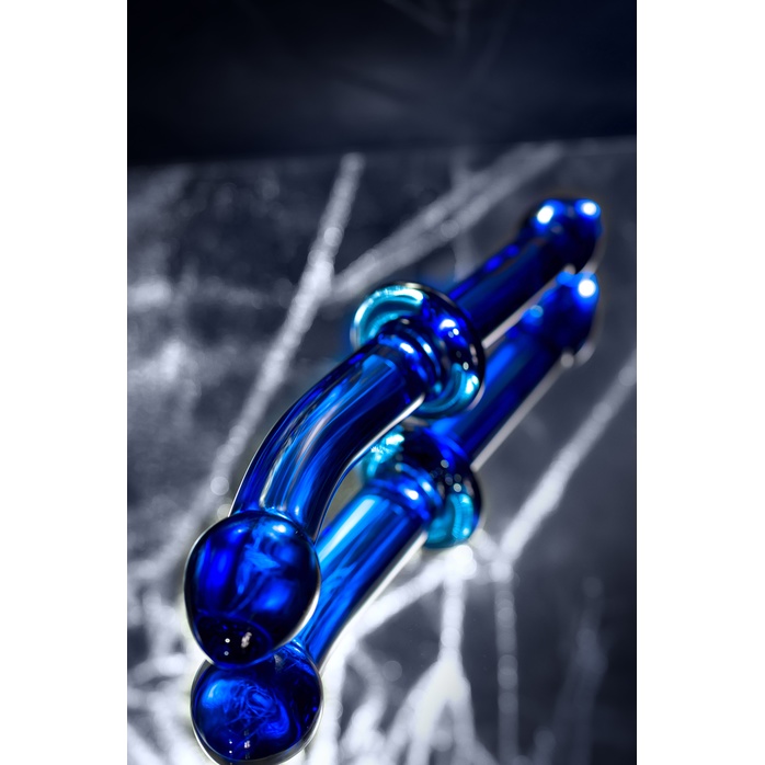 Гладкий анальный фаллос синего цвета - 25 см - Sexus Glass. Фотография 8.