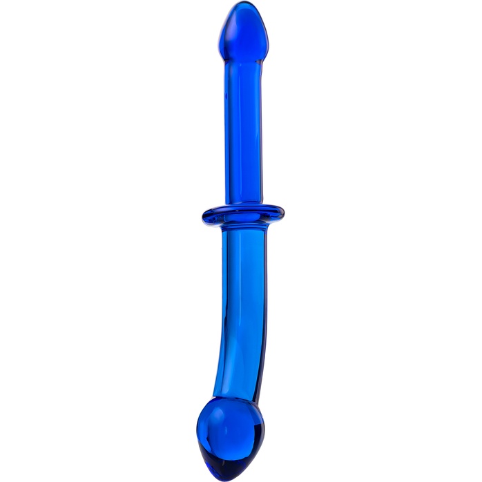 Гладкий анальный фаллос синего цвета - 25 см - Sexus Glass