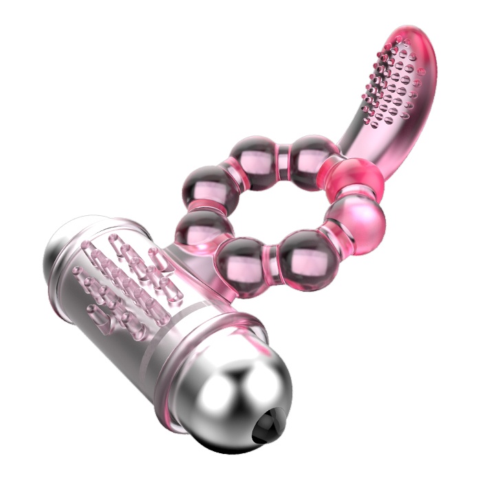Розовое эрекционное кольцо с вибростимуляцией клитора Baile. Фотография 5.
