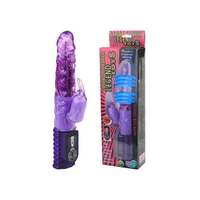 Фиолетовый вибратор с ротацией и стимулятором клитора - 24,5 см