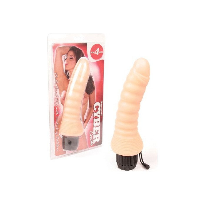 Водонепроницаемый вибромассажер в виде ребристого фаллоса