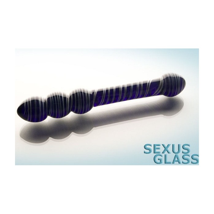 Синий стеклянный двусторонний стимулятор - 17,5 см - Sexus Glass