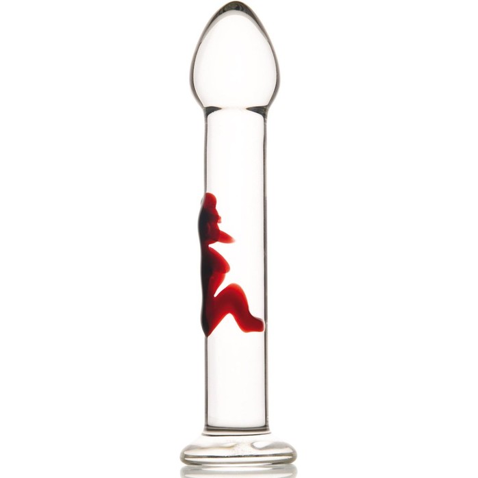 Стеклянный прозрачный фаллос на подставке с фигуркой девушки - 18 см - Sexus Glass