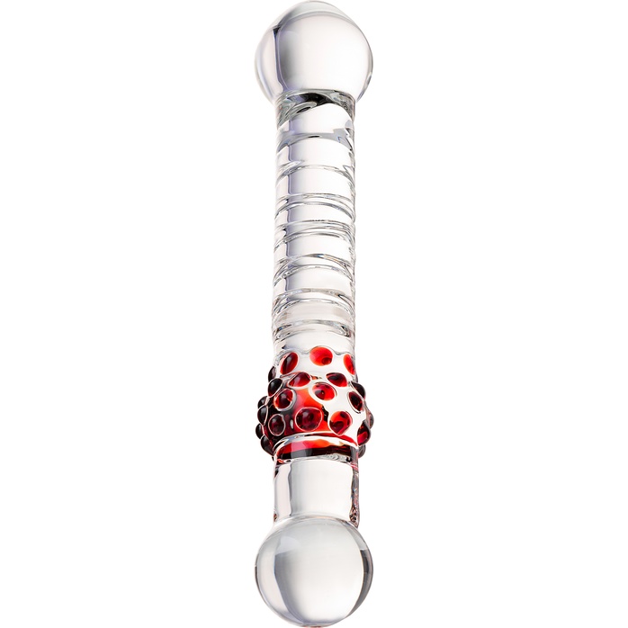 Стеклянный стимулятор с ручкой-шаром и цветными пупырышками - 22 см - Sexus Glass