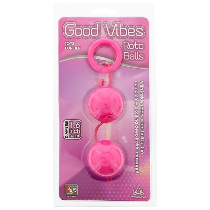 Розовые вагинальные шарики с рельефом GOOD VIBES ROTO BALLS - Good Vibes. Фотография 2.